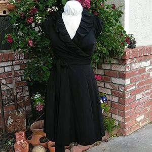 Diane von Furstenberg black ruffle neck wrap dress